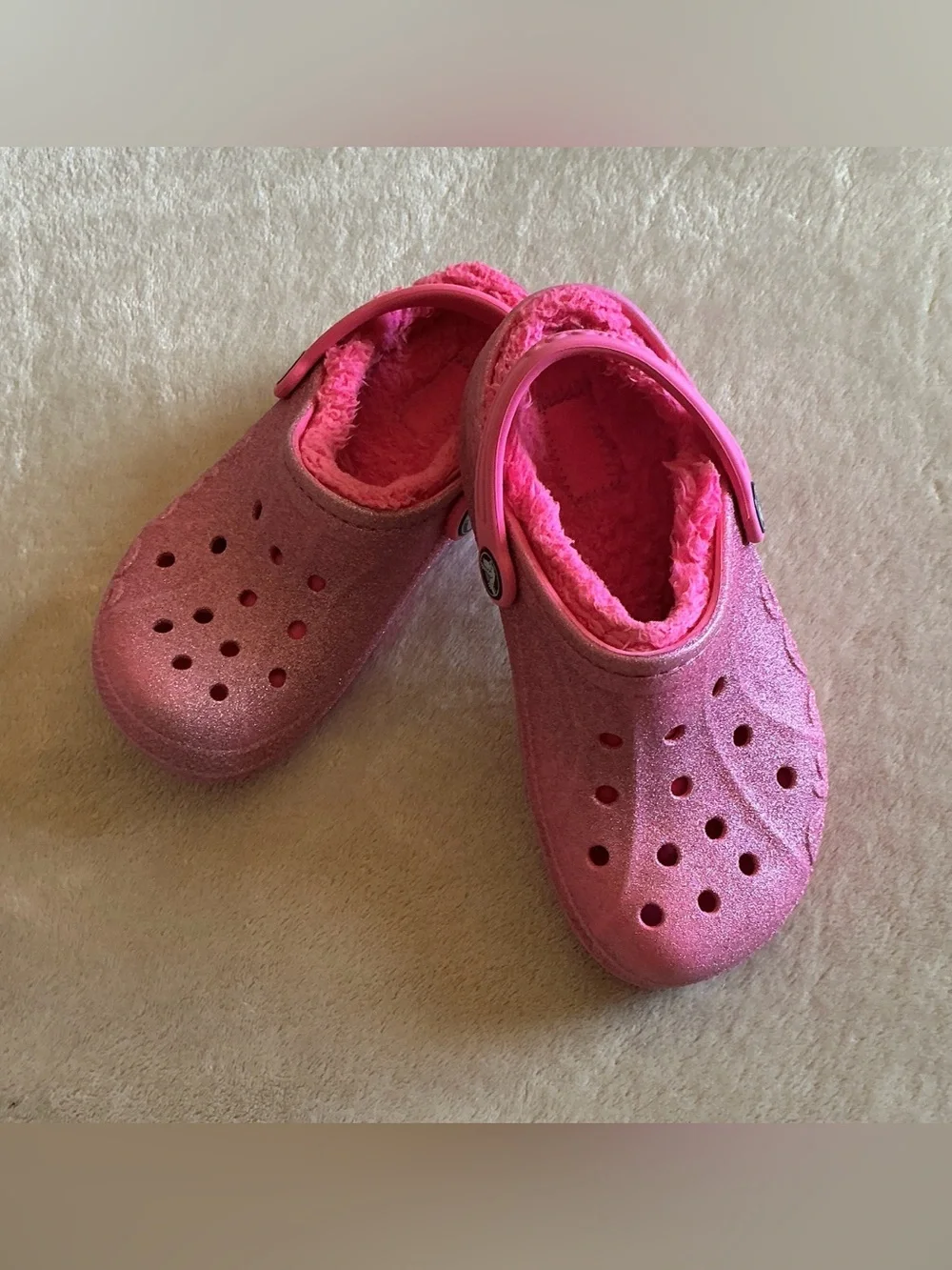 Crocs Youth Classic Lined Pink Clog Sparkle Size C13 #207656 Slip On Glitter